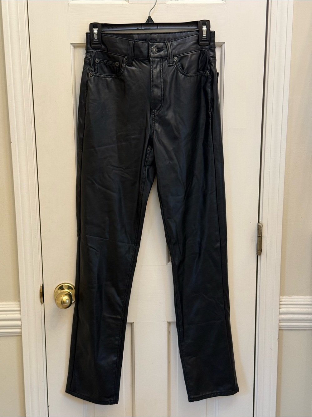 American Eagle Black Faux Leather Stretch Pants Jeans Size 00 Regular